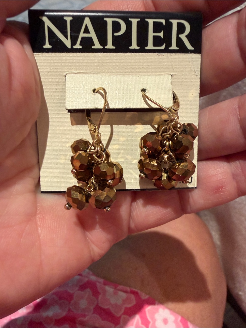 Napier Metallic Gold Faceted Cluster Drop Earrings